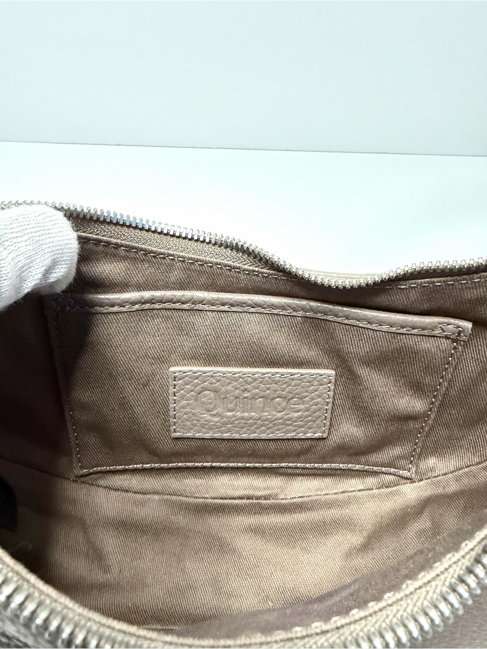 Quince Italian Leather Convertible Mini Crescent Shoulder Bag - Taupe - Picture 9 of 9